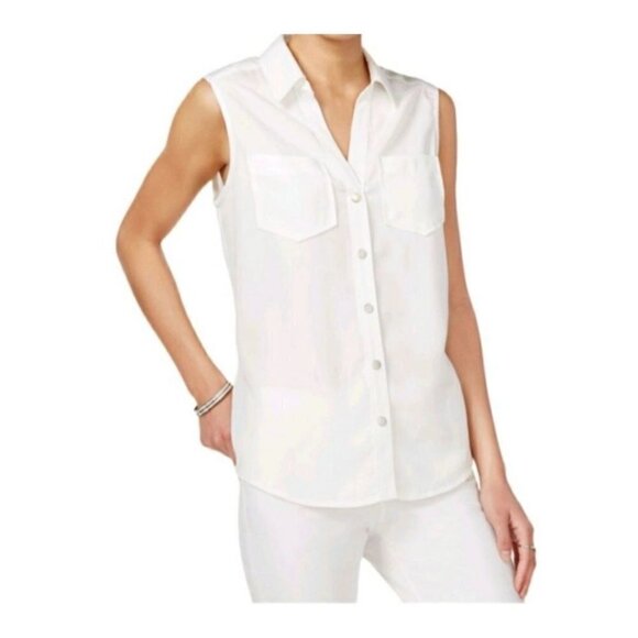 MAISON Jules White Sleeveless Button Down Tank Top sz(S) - Picture 1 of 6